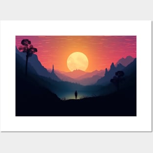 Sunset Adventure Mountain Landscape Posters and Art